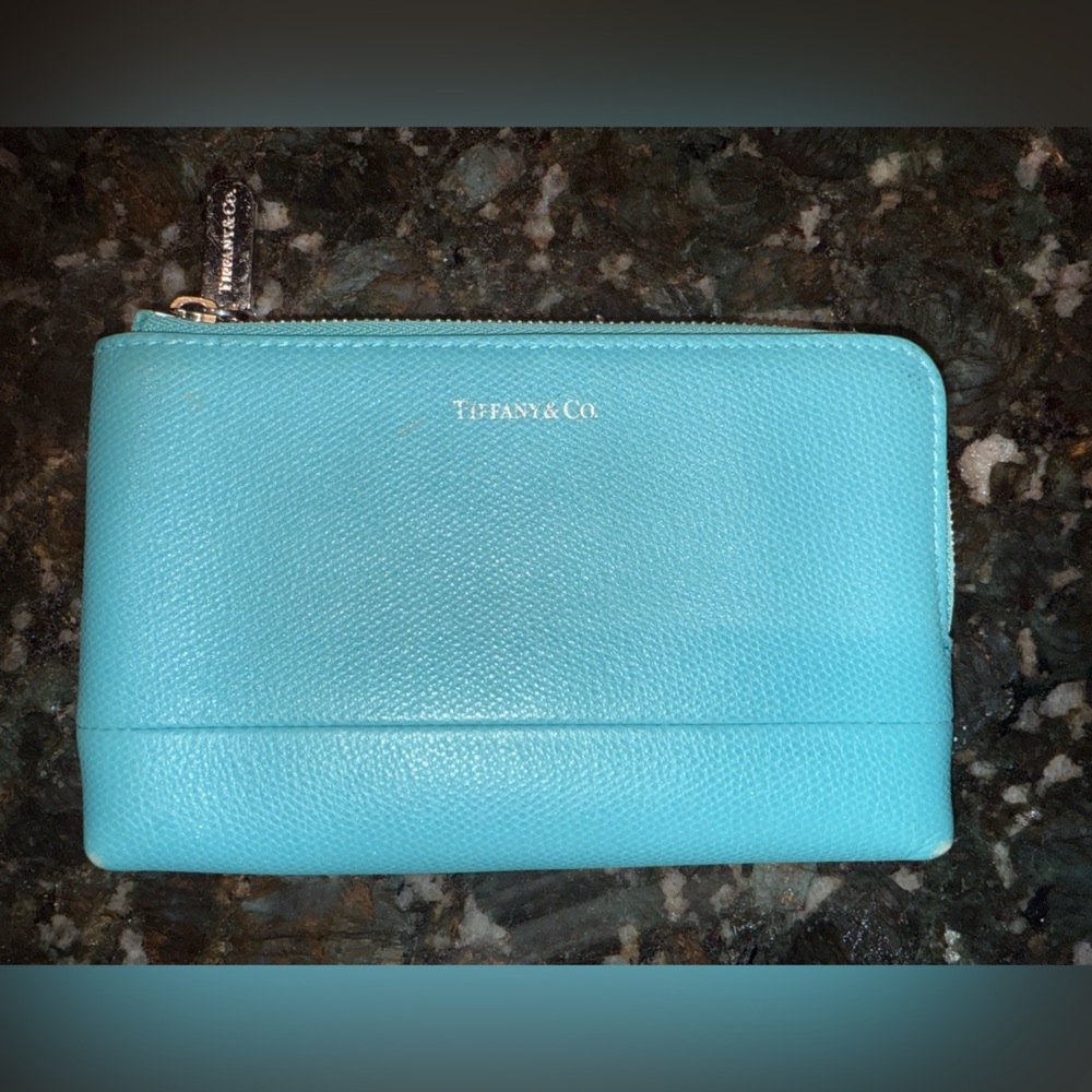 Tiffany & Co Coin Card Holder Wallet Blue Leather Wallet Pouch R